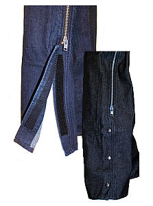 Denim Motorcycle Chaps - Snap or Velcro Side Closures